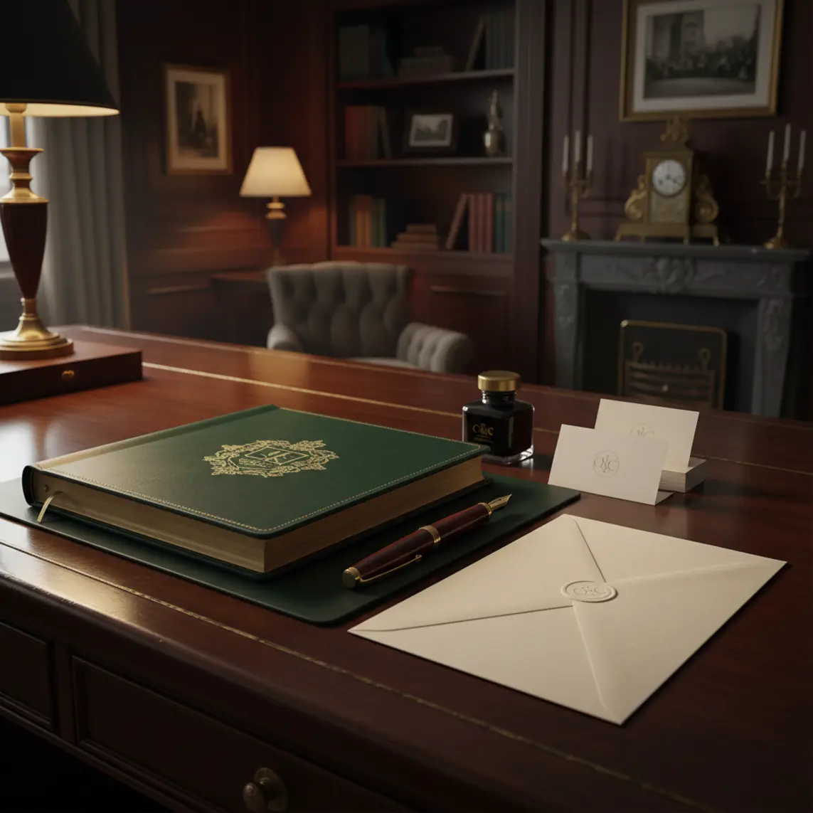 Elegant concierge desk with a leather ledger